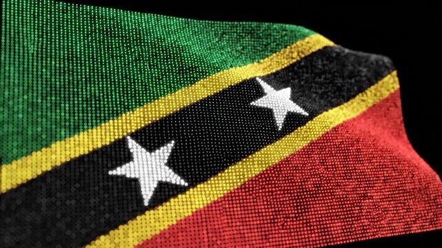 Flag of Saint Kitts and Nevis waving in the wind with a digital pixelated effect