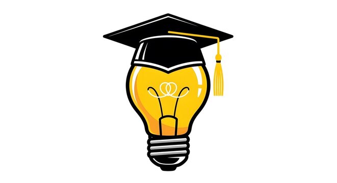 Education and innovation concept with light bulb and graduation cap
