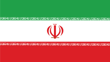 Flag of iran, national symbol of the islamic republic of iran, tricolor with green, white, and red horizontal stripes and the national emblem in the center vector illustration