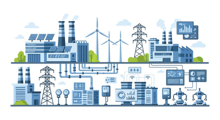 Obraz premium Integrated Industry 4.0: Smart Factory, Renewable Energy, Automation & Data Management