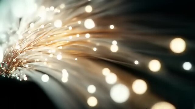Fiber optics burst animation displaying smooth light trajectories and luminous orbs creating an atmosphere of digital evolution