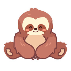 Fototapeta premium Cute brown sloth illustration. Kawaii baby sloth character sitting and smiling. Minimalist flat vector art for jungle themes, nursery decor, kids stickers, and children's book illustration. Adorable i