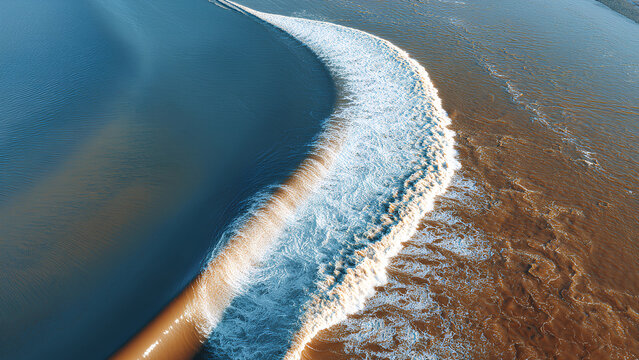 Two Color Rivers Meeting at Confluence, Dramatic Natural Water Boundary