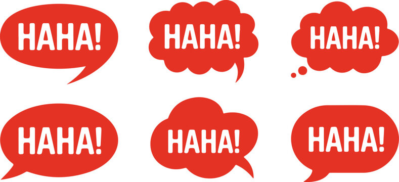 Red &ldquo;haha&rdquo; comic speech bubble vector set with funny laughter chat balloons pop art style isolated illustration collection