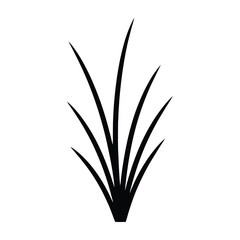Black silhouette of grass blades isolated on white background