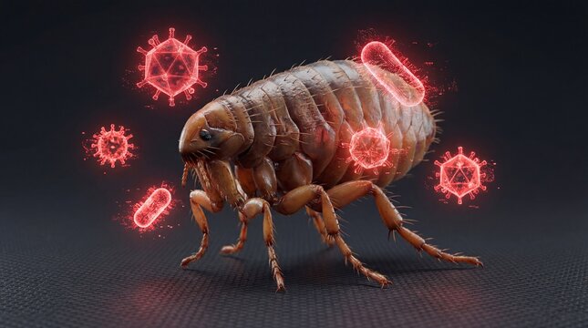 Parasitic flea insect as a vector for dangerous viral infections.