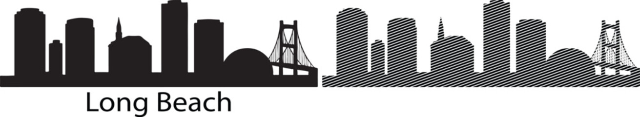 Obraz premium Long Beach City Skyline Silhouette white background