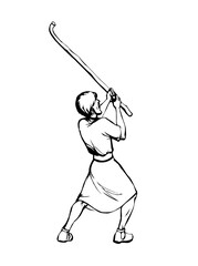 Obraz premium Vector drawing. Man with stick