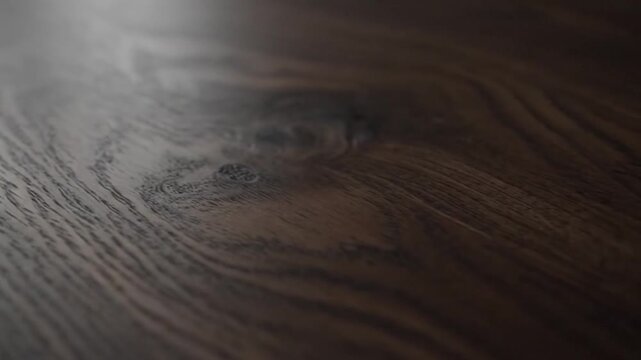 Close-up of richly-grained, dark brown wood surface, lines and texture visible