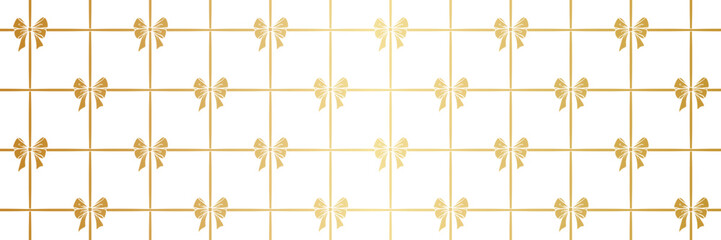 Obraz premium Gold gradient bow or ribbon silhouette gingham plaid festive metallic gradient banner background, seamless pattern
