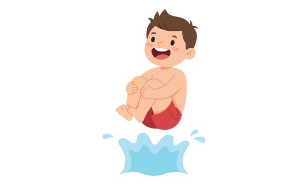 Little Boy Jumping into Water with a Cannonball Splash