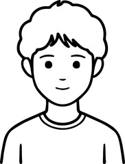 Obraz premium A Boy Character Black and White Avatar Illustration in Minimal Line Art Style Design