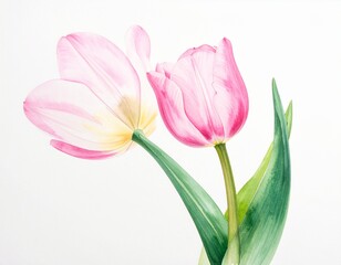 Rosa Tulpe im weichen Aquarell auf wei&szlig;em Hintergrund