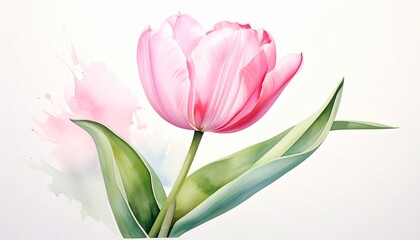 Fototapeta premium Rosa Tulpe im weichen Aquarell auf weißem Hintergrund