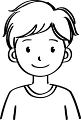 Obraz premium A Boy Character Black and White Avatar Illustration in Minimal Line Art Style Design