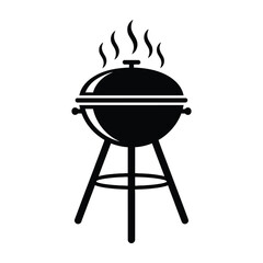 Black grill symbol with steam rising from the lid bold minimalist design isolated on white background