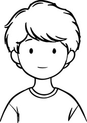 A Boy Character Black and White Avatar Illustration in Minimal Line Art Style Design