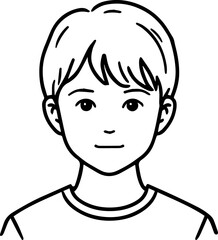 Obraz premium A Boy Character Black and White Avatar Illustration in Minimal Line Art Style Design