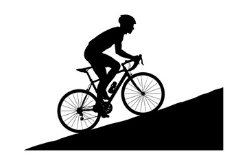 Obraz premium Silhouette of a cyclist climbing hill on road bike.