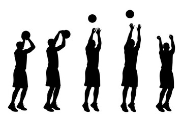 Silhouette of male basketball player shooting sequence on white background. © Boris Puzdak