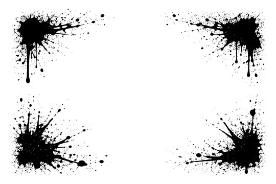 Black ink splatter frame with grunge design on white background.