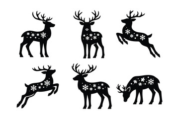 Six stylized reindeer silhouettes in a minimalist design with dotted patterns. © belal