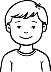 Obraz premium A Boy Character Black and White Avatar Illustration in Minimal Line Art Style Design