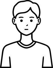 Obraz premium A Boy Character Black and White Avatar Illustration in Minimal Line Art Style Design