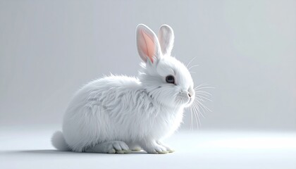 Adorable White Rabbit Portrait on Clean Background, Minimalist Aesthetic.