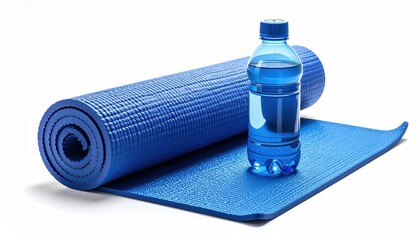 Blue Yoga Mat and Water Bottle for Fitness and Wellness.