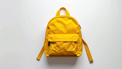 Bright Yellow Backpack on White Background, School and Travel.