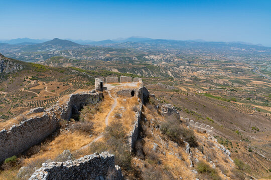 Acrocorinth castle ruins over ancient Corinth