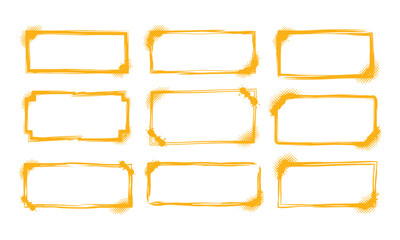 Obraz premium Yellow hand drawn rectangle borders and textured marker frame collection for highlights and creative text box design