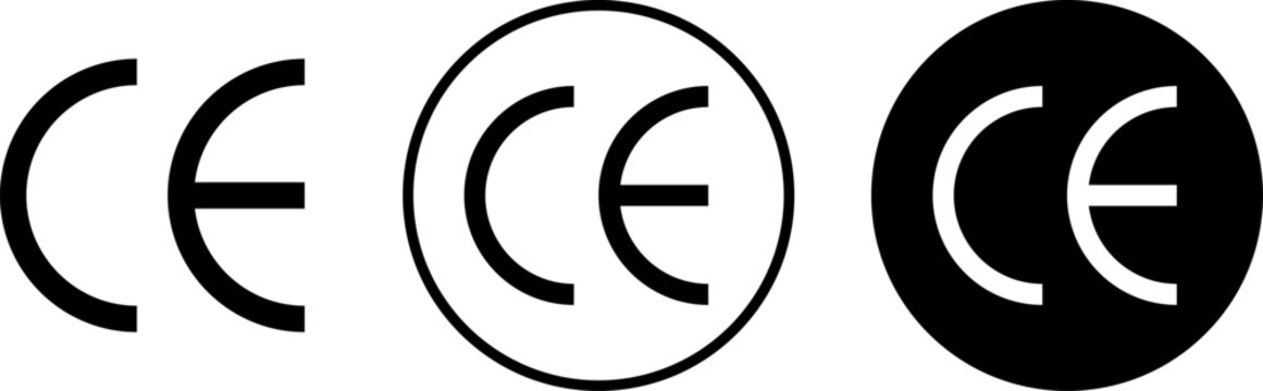 CE marking symbols in various styles and colors for product compliance