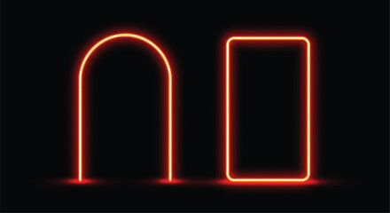 Glowing neon arch and rectangle frames against a dark background © Sagor