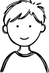 Obraz premium A Boy Character Black and White Avatar Illustration in Minimal Line Art Style Design