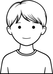 Obraz premium A Boy Character Black and White Avatar Illustration in Minimal Line Art Style Design