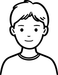 Obraz premium A Boy Character Black and White Avatar Illustration in Minimal Line Art Style Design