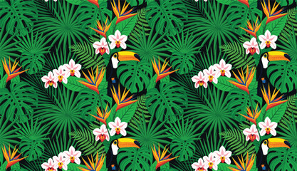 Tropical Seamless Pattern with Toucan Birds © JanSae Design