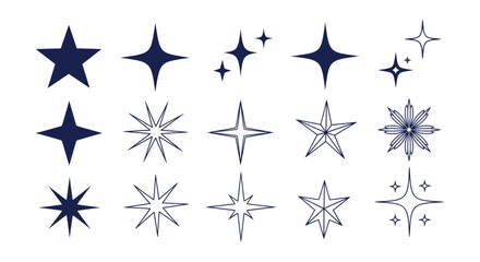 Fototapeta premium Elegant Stars Sparkles Twinkles Icons Set Celestial Shine Burst Graphic Elements Decorative Vector Collection
