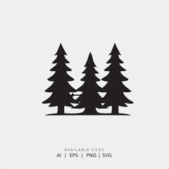 Obraz premium Minimalist Pine Tree Forest Logo Silhouette for Outdoor Adventure Branding, Evergreen Spruce and Fir Tree Icon 