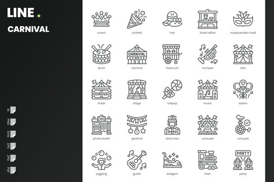Carnival Icon pack for your website, mobile, presentation, and logo design. Carnival Icon solid design. Vector graphics illustration and editable stroke.