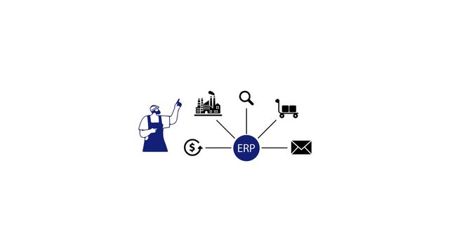 Industrial Process Automation ERP with Technician Pointing Flowchart Animation