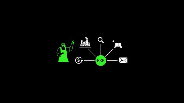 Industrial Process Automation ERP with Technician Pointing Flowchart Animation