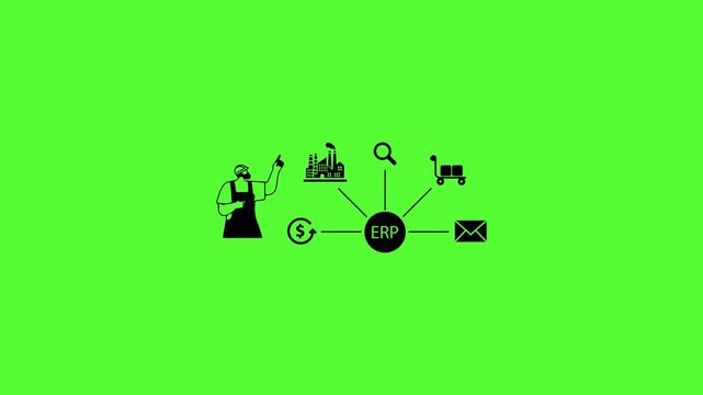 Industrial Process Automation ERP with Technician Pointing Flowchart Animation