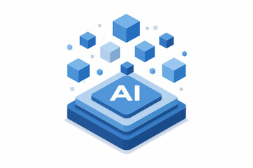 Plataforma digital AI con cubos flotantes © Daniel