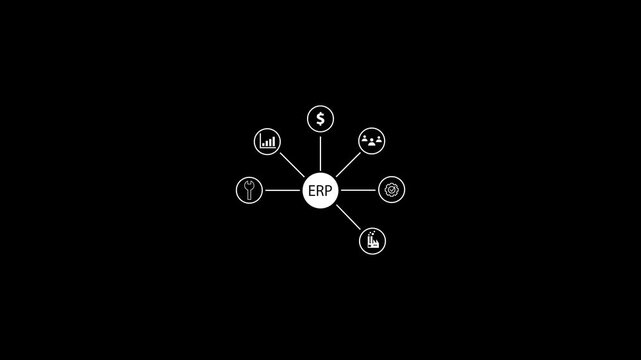 Enterprise Resource Planning System with Networked Icons Loop Animation