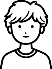 Obraz premium A Boy Character Black and White Avatar Illustration in Minimal Line Art Style Design
