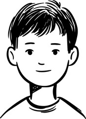 Obraz premium A Boy Character Black and White Avatar Illustration in Minimal Line Art Style Design