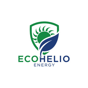 Shield sun and leaf icon logo for sustainable solar renewable energy Ecohelio Energy